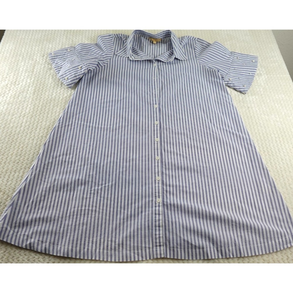 Hope and Harlow blue and white striped pearl sleeve shift shirt dress size 12